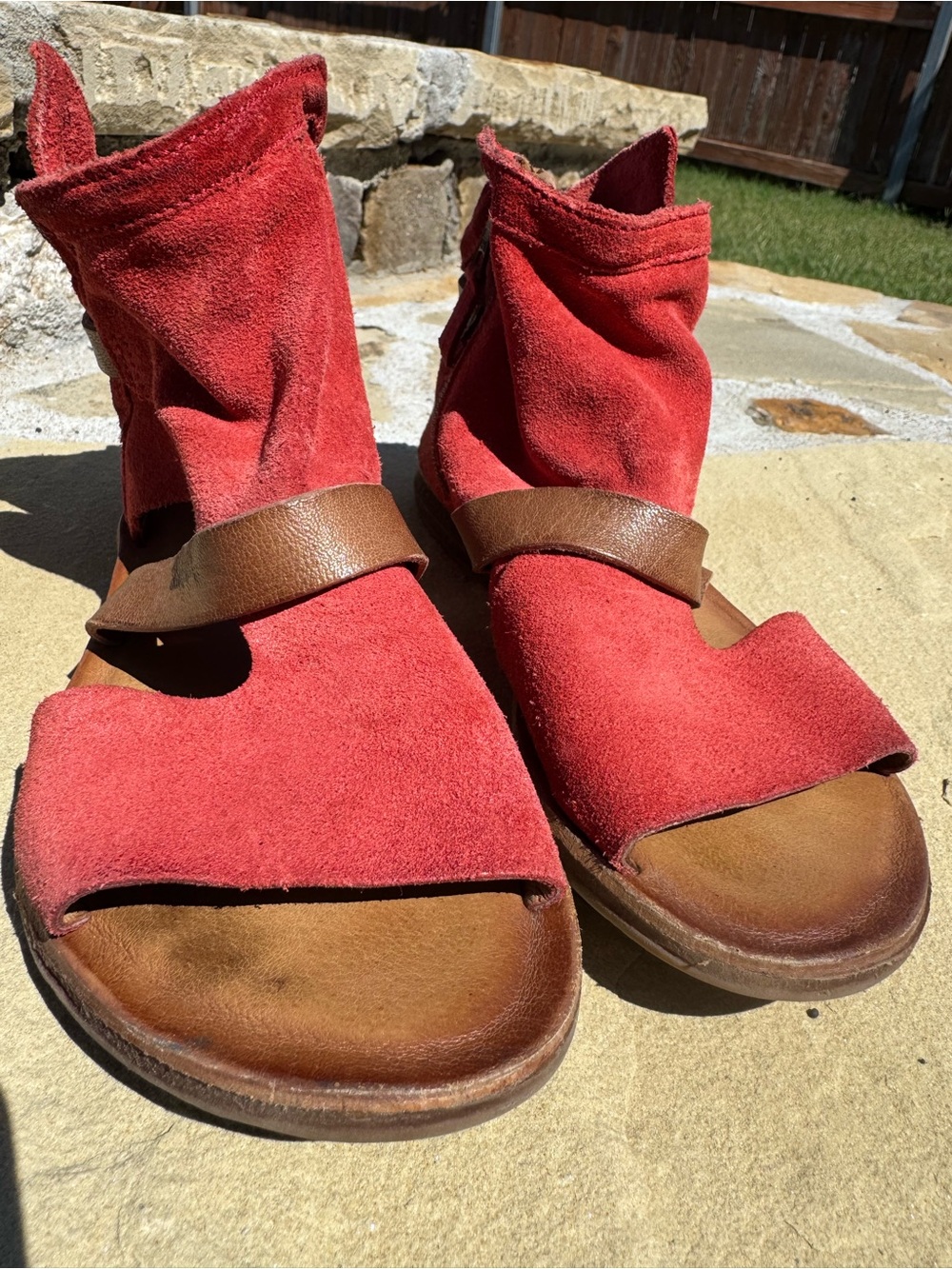 Miz Mooz Red Suede Slip-On with Tan Leather Details